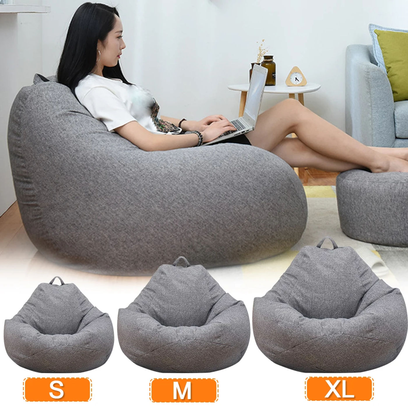 Description Picture 3 of itemLarge Small Lazy Sofa Cover Chairs Without Filler Linen Cloth Lounger Seat Bean Bag Pouf Puff Couch Tatami Living Room