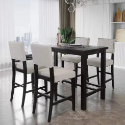 SOFTSEA 5 piece counter height table set, classic elegant table and 4 upholstered chairs, wooden kitchen table set,Dining Room