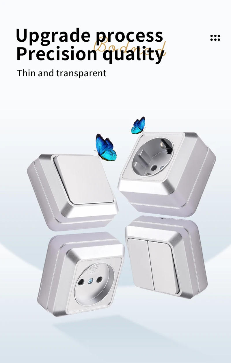 Description Picture 3 of itemWESA Silvery Wall Surface Socket Plug Europe Exterior Electrical Outlets Not Ground Outdoor Power Socket Flame Retardant Paint