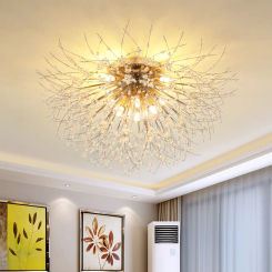 Nordic modern minimalist dandelion crystal ceiling light, warm and romantic creative bedroom and dining room lighting fixtures,