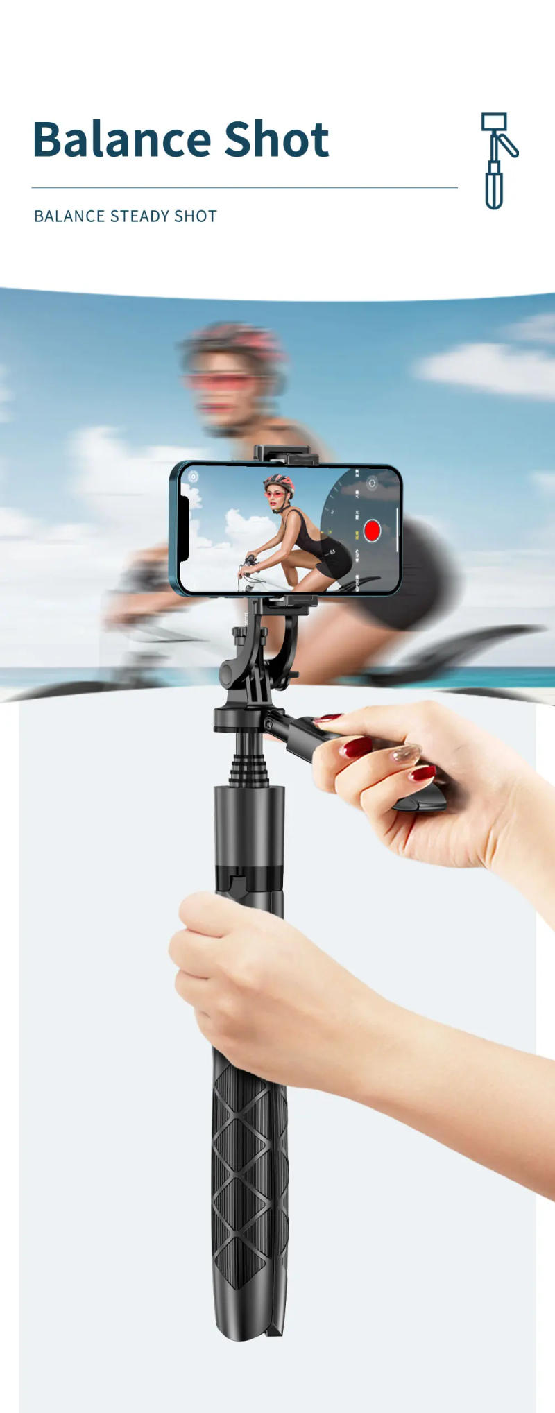 Description Picture 3 of itemRoreta-L16 Wireless Selfie Stick Tripod Stand Foldable Monopod For Gopro Action Cameras Smartphones Balance Steady Shooting Live