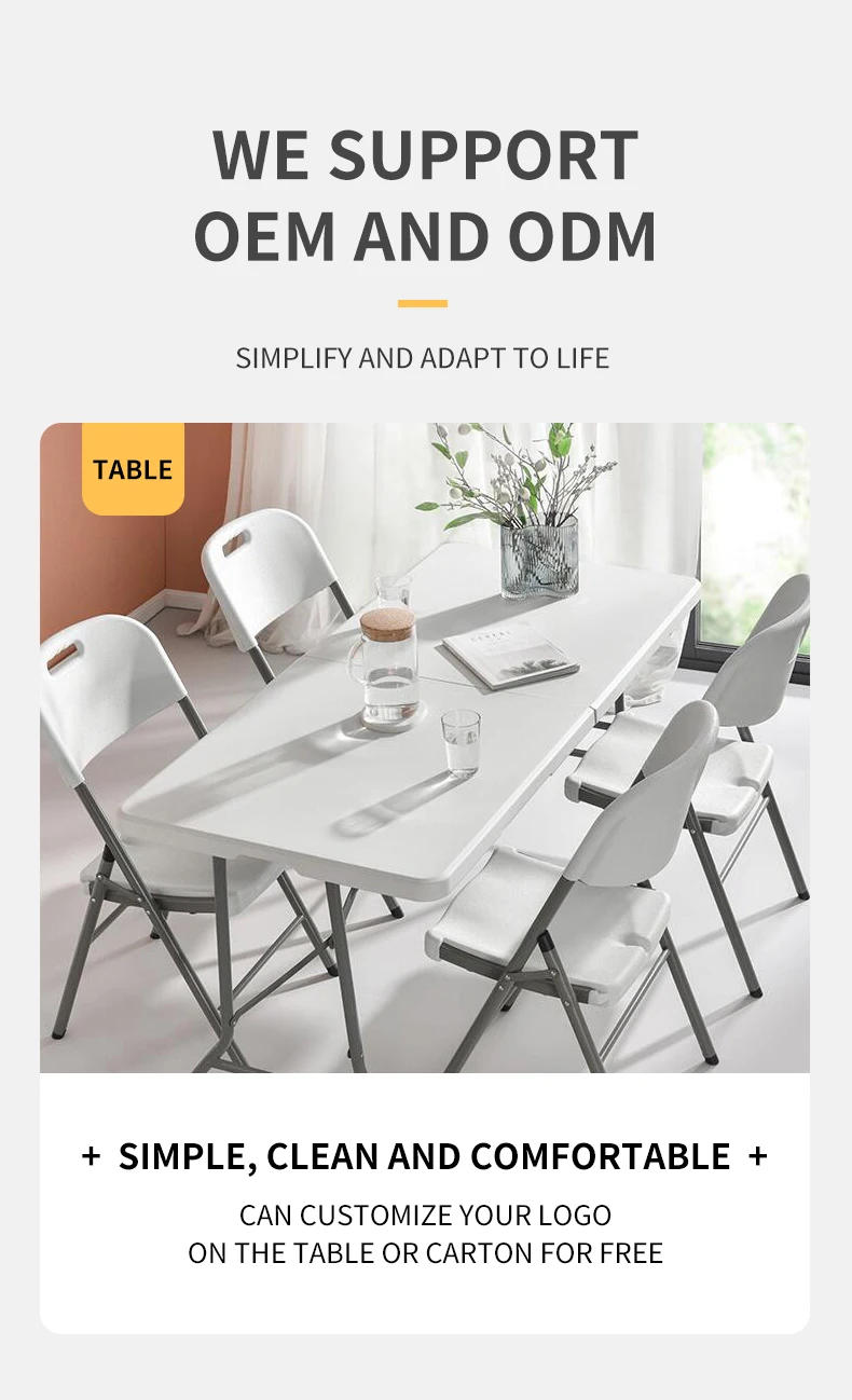 Description Picture 5 of item6ft Modern Meeting Plastic Fold Up White Rectangular  Folding Table Outdoor 6ft Wholesale