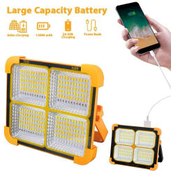 400W LED Solar Floodlight IP66 Waterproof Outdoor Camping Portable Lamp with Stand Holder Solar Emergency Light Solar Flashlight