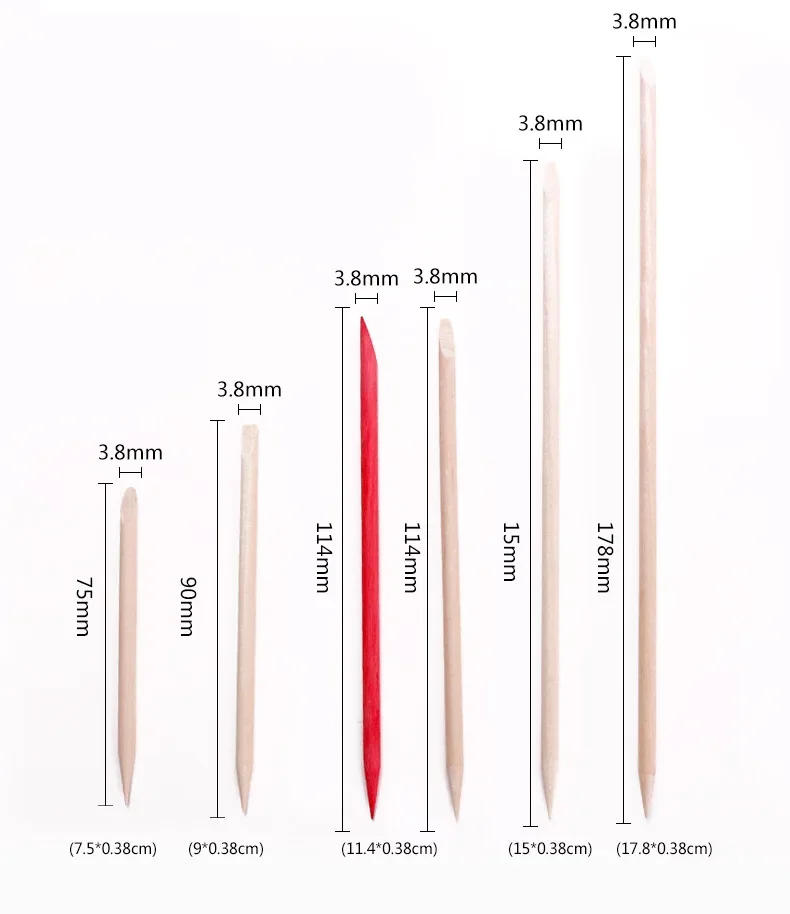 Description Picture 4 of item10/50/100 Wooden Care Tools Cuticle Pusher Remover Orange Nail Art Design Wood Sticks Rhinestones Dotting Manicure Removal