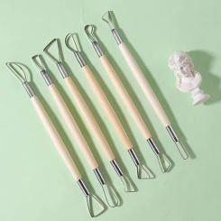 6PCS wooden handle wax pottery clay sculpture carving tool DIY pottery clay craft set Wood Knife Tool