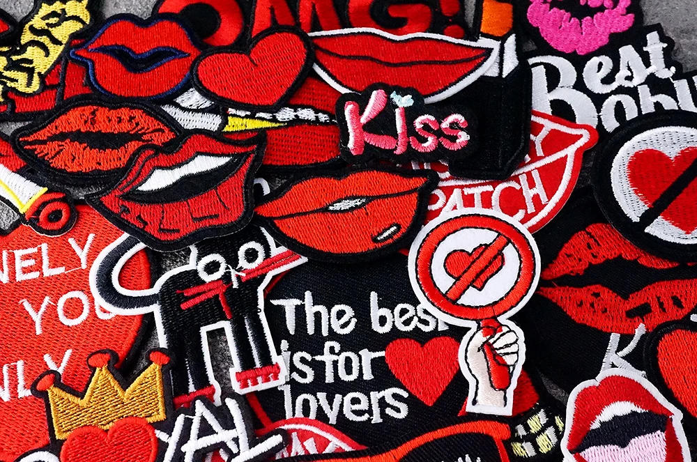Description Picture 6 of itemRed Mouth Lip Print Patches for Clothing Iron on Patch Embroidery Appliques Decorative Embellishments Repair Personality Fabric