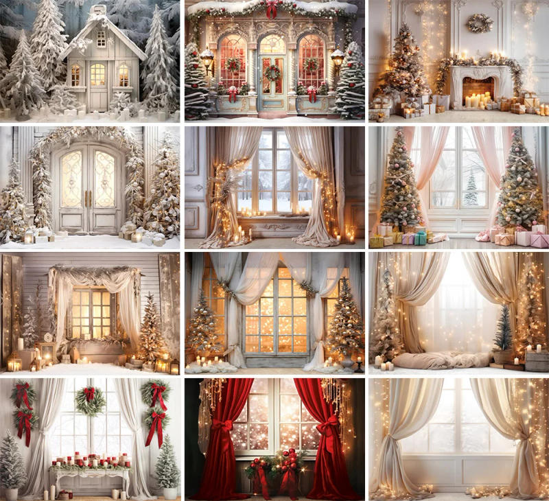 Description Picture 2 of itemMehofond Photography Background Winter Christmas Window Curtain Snow Xmas Tree Kids Family Portrait Decor Backdrop Photo Studio