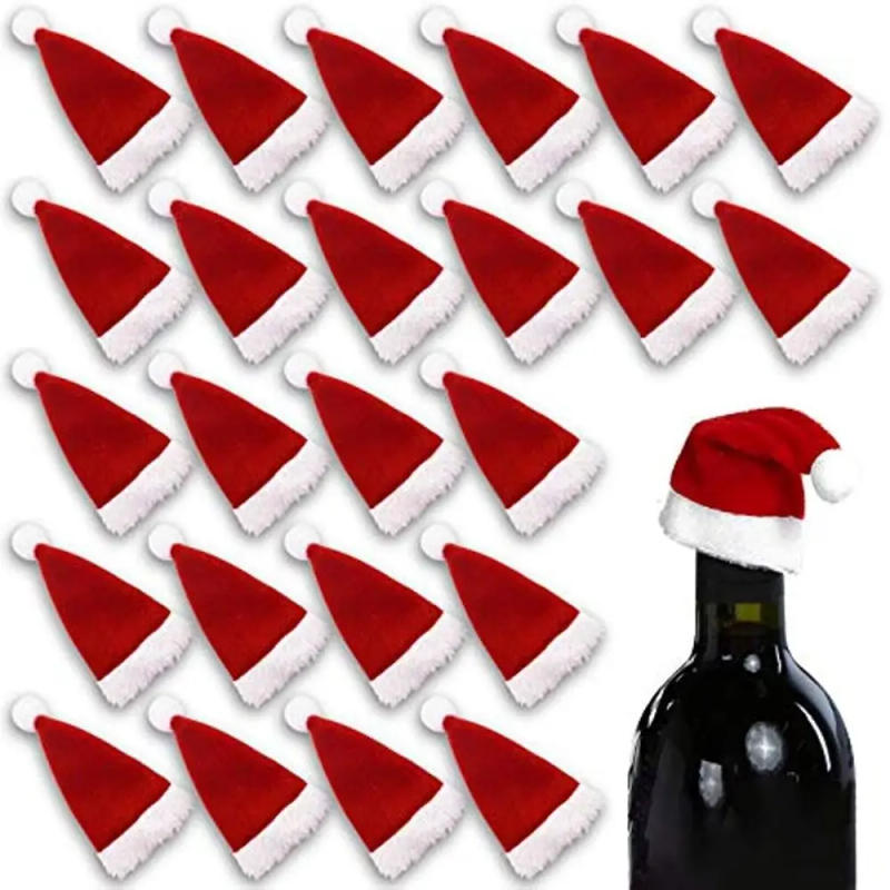 Description Picture 4 of item10Pcs Mini Christmas Hat Cup Bottles Cover Christmas Santa Hats Wine Bottle Hat Creative Bottle Ornament Christmas Decoration