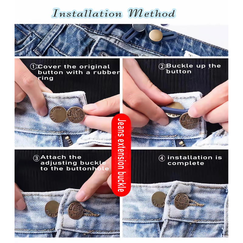 Description Picture 5 of item5pcs Metal Button Extender Perfect To Any Jeans Pants Free Sewing Retractable Jeans Waist Button Extended Buckles Fixing Kit