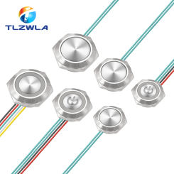 16/19/22mm Ultra Short LED Light Switch 12V 24V Momentary Self Reset Waterproof Metal Push Button Switch with Wire