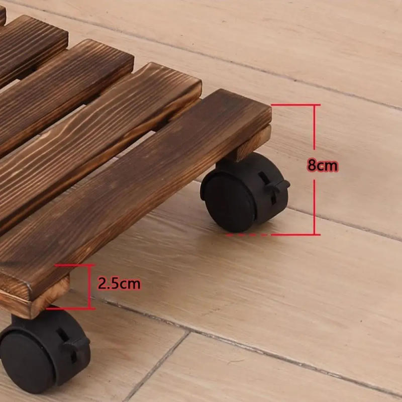 Description Picture 3 of itemNew Round/Square Plant Stand Wheels Rolling Wooden Flower Pot Mover Trolley Thicken Portability Flower Pot Tray Garden