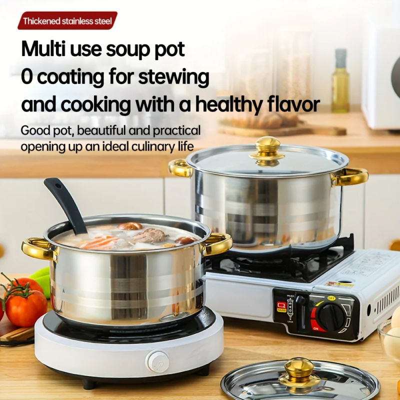 Description Picture 3 of itemStainless steel cooking pot, 5 pots+5 lids, stainless steel double handle with lid, deep soup pot, suitable for home and restaur