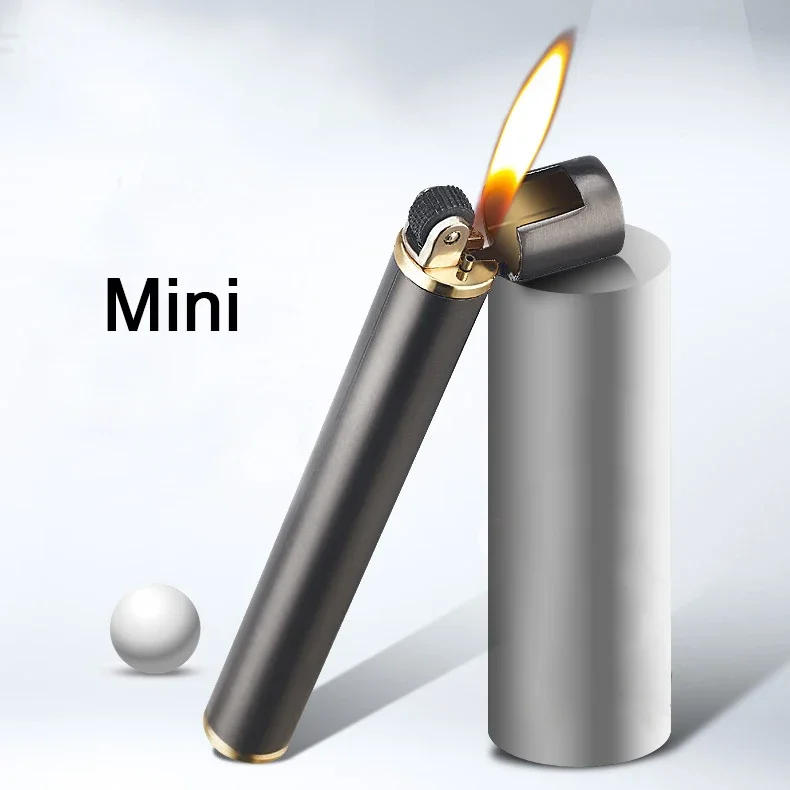 Description Picture 2 of itemMini Compact Open Flame Lighter Fire-free Butane Gas Metal Cigaretteshaped Grinding Wheel Lighters Smoking Accessories Cute