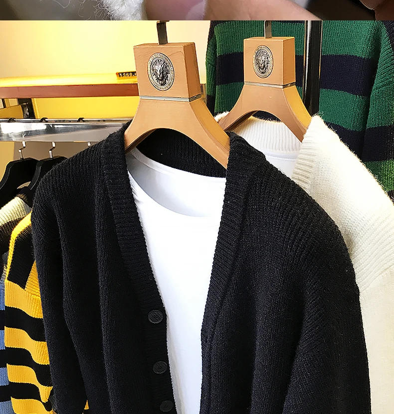 Description Picture 6 of itemKnitted Cardigans Men V-neck Pure Color Autumn Winter Teens Trendy Streetwear All-match Coats Popular Outwear Fashion Chic New