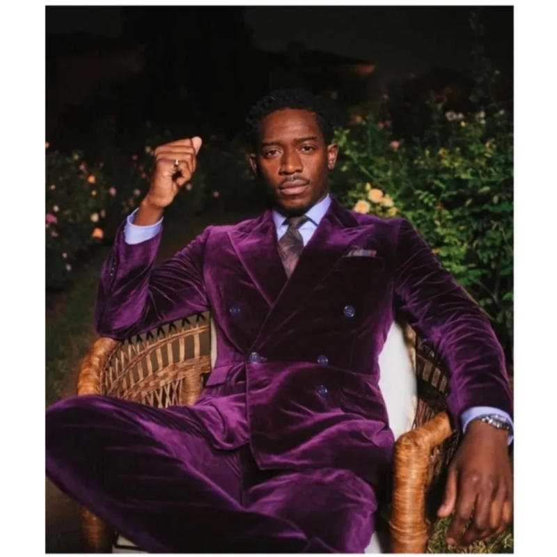 Description Picture 2 of itemLuxury Velvet Men'S Suit 2 Pc Set Peaked Lapel Double Breasted Blazer Custom Made Wedding Groom Tuxedo Tailored Jacket Pant