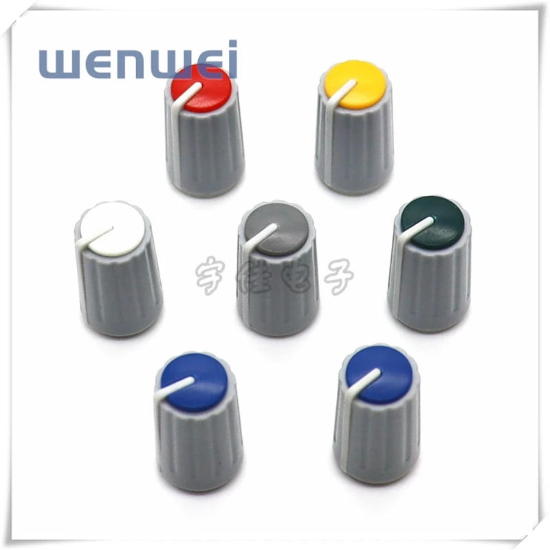 Description Picture 4 of item10Pcs/Lot Plastic Tricolor Knob Cap Mixer Cap D Shaft Handle Potentiometer Knob Cap Volume Switch Cap 6MM half-shaft