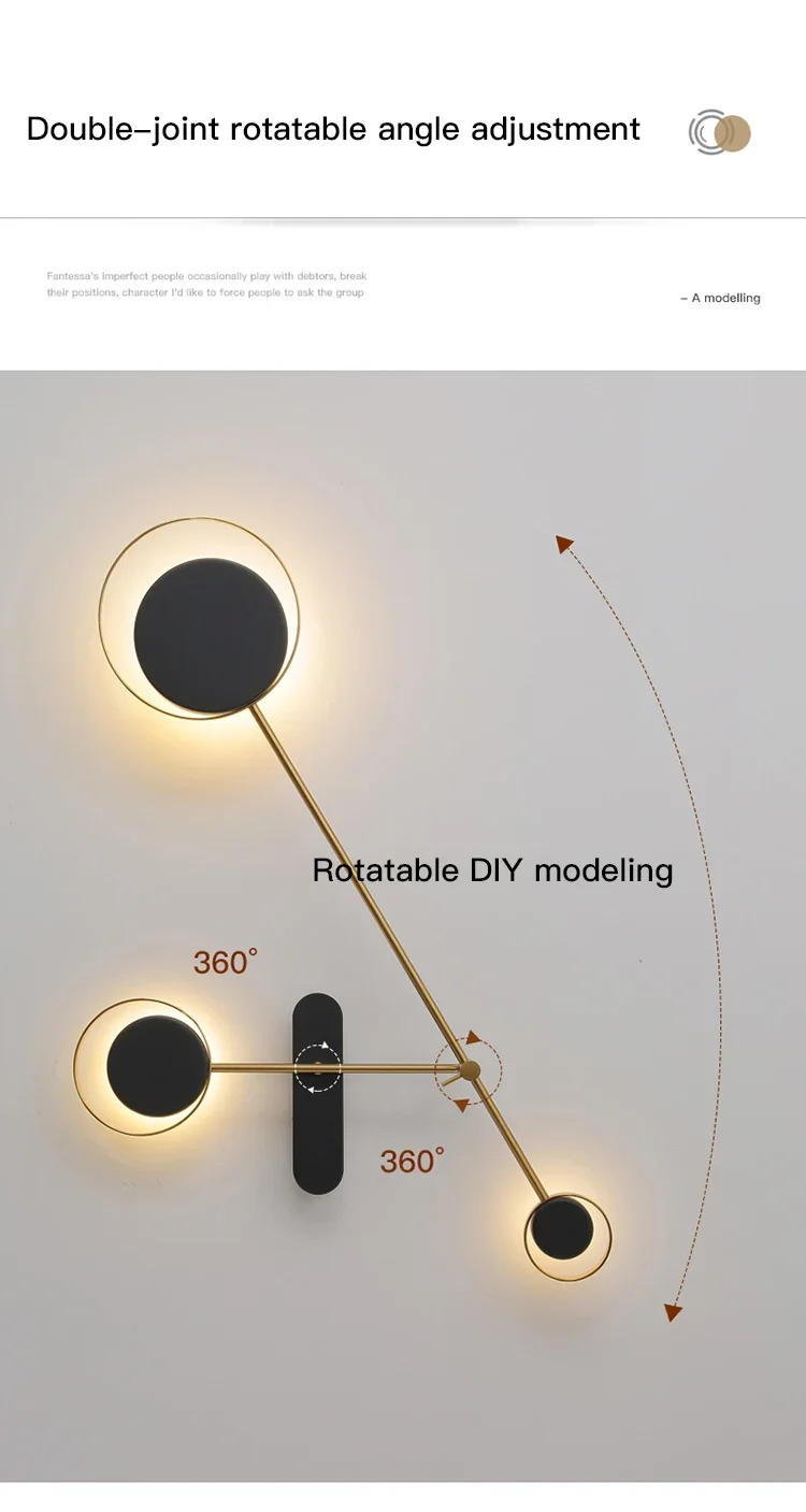 Description Picture 3 of itemLED Wall Lamp for Living Room Sofa Background Bedroom Bedside Creative Nordic Corridor Aisle Rotatable Wall Light Interior Decor