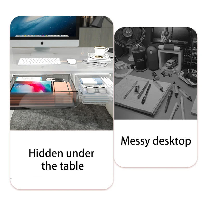 Description Picture 4 of itemClear Office Storage Box Under Desk Hidden Drawer Organizer Drawer Desk Supplies Holder Rack Sundries Stationery Storage Tray
