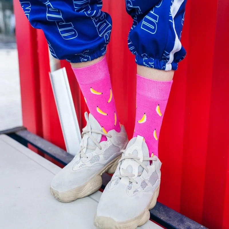 Description Picture 5 of itemHot Sale Funny Harajuku Women Casual Cartoon Fruit Sock Banana Avocado Lemon Egg Cookie Donuts Colorful Japanese Skateboard Sock