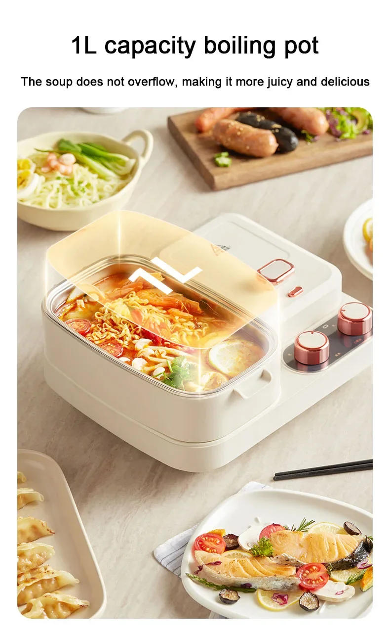 Description Picture 5 of itemDMWD Electric 3 in 1 Household Breakfast Toaster Baking Machine Sandwich Omelette Fry Pan Hot Pot Boiler Food Steamer