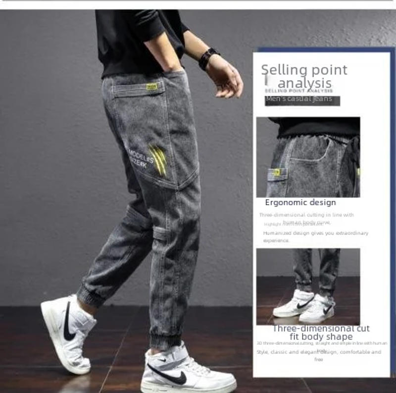 Description Picture 6 of itemHongxinjie Factory Wholesale Loose-fit Versatile Work Pants For Men Spring Summer New Style Trendy Flowers Men's Jeans