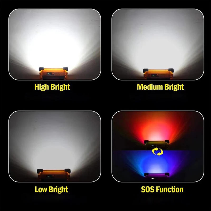 Description Picture 4 of itemNew Rechargeable Solar Flood Light Outdoor Portable LED Reflector Spotlight Rechargeable Projector Floodlight Construction Lamp