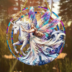 Glam Style Acrylic Decorative Sign&Plaque with Unicorn,Fairy Motif-Wall Hanging Elven Themed Sun Catcher for Multipurpose Use