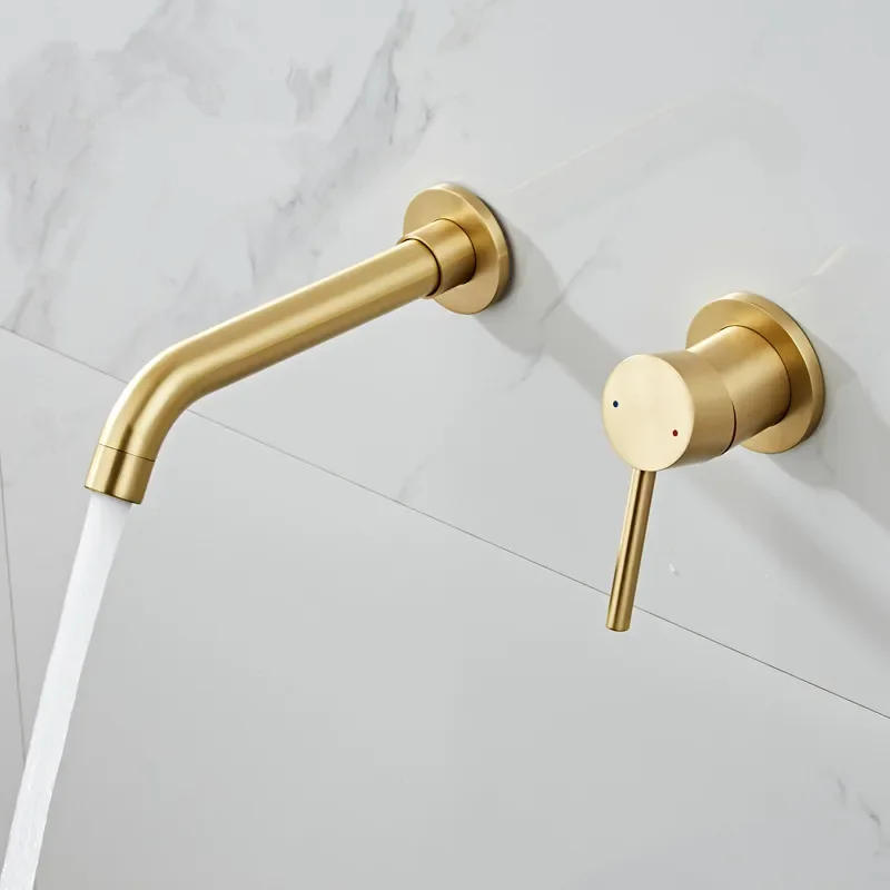 Description Picture 5 of itemBasin Faucet Gold Bathroom Sink In-Wall Hot Cold Brushed Gold Basin Spout Mixer Tap Combination Blanoir Brass tap