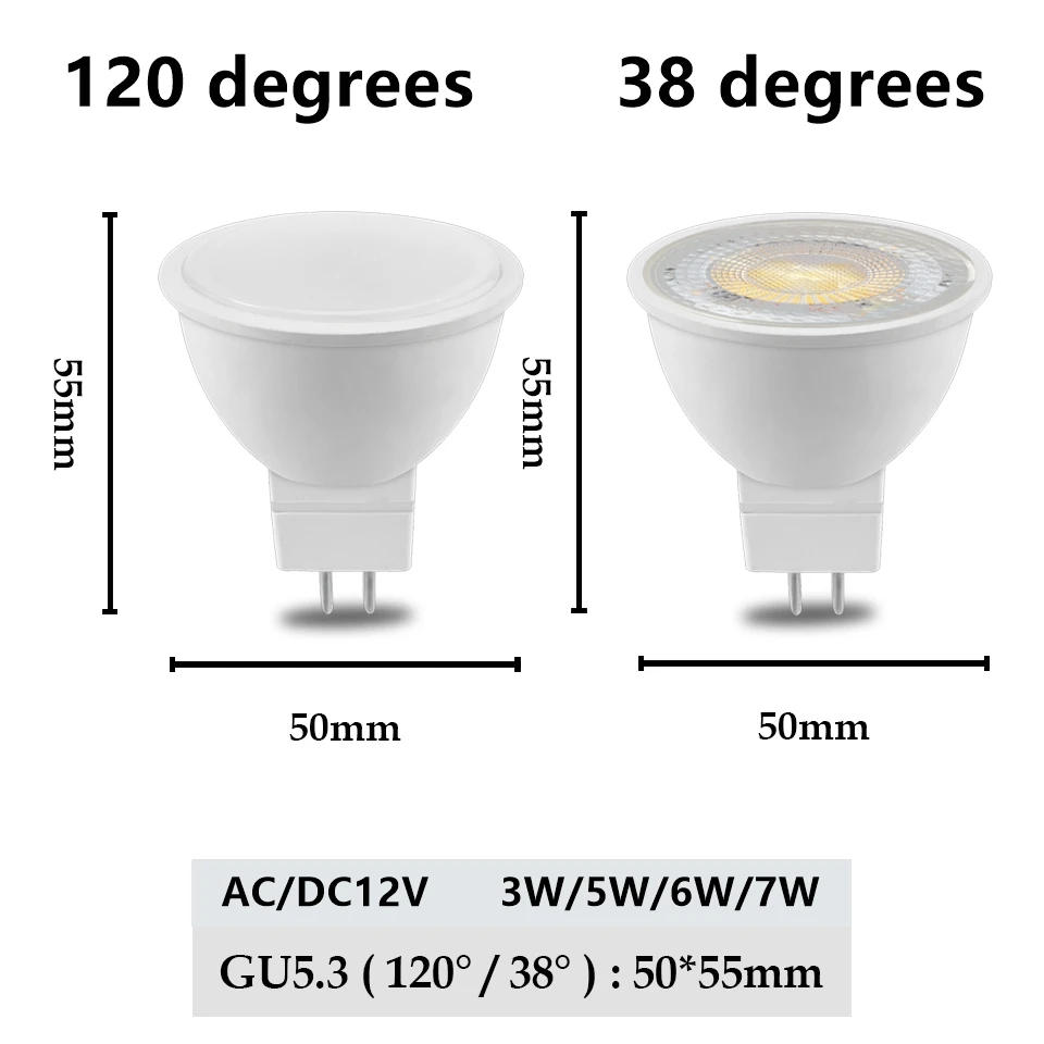 Description Picture 2 of itemMR16 GU5.3 LED Spotlight  220V AC110V AC/DC12V 3W-8W Beam Angle 38/120 Degree for home Energy Saving indoor Light Bulb for Table