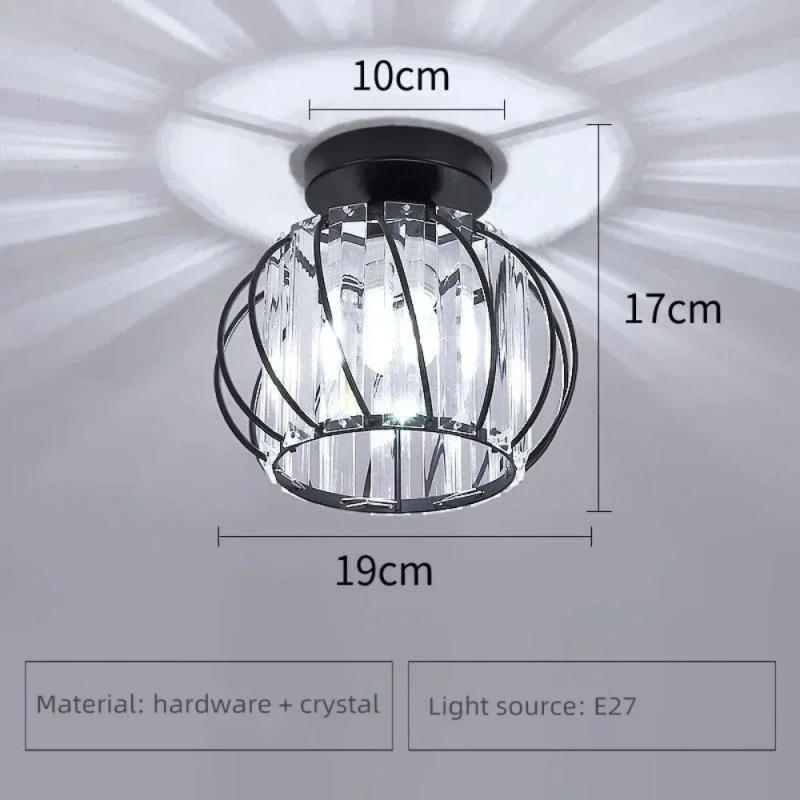 Description Picture 3 of itemModern E27 Minimalist Novelty Crystal Aisle Light 85-265V Corridor Balcony Ceiling Light Dining Room Chandelier Black/Gold