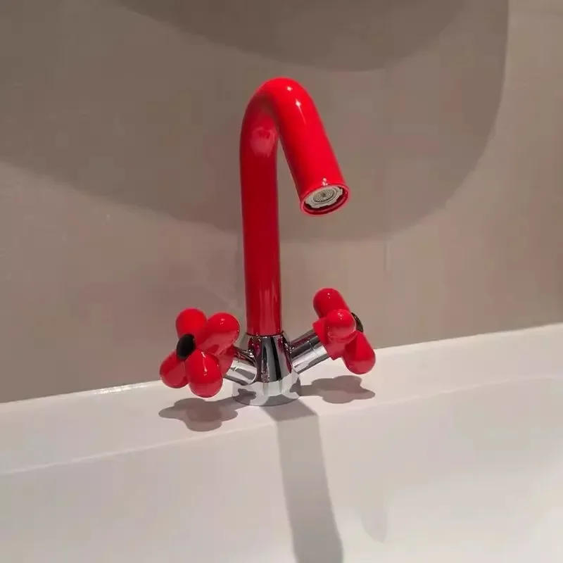 Description Picture 3 of itemRed Bathroom Basin Faucet Cross Handle Fashion Lovely White Basin Sink Hot & Cold Water Tap
