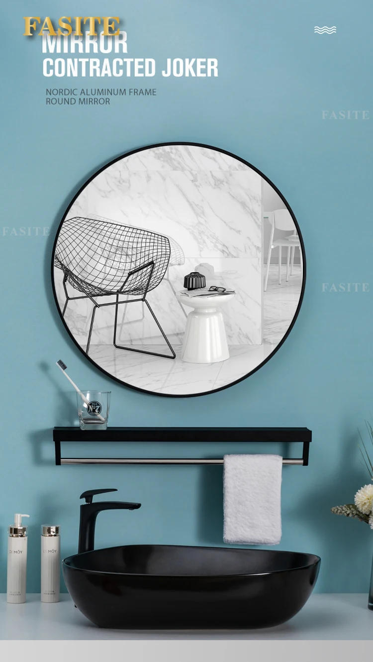 Description Picture 2 of item40/50/60/70cm Simple Make UP Mirror Round Vanity Bathroom Mirror With Shelf Wall-mounted Free Punch For Women Make Up Mirror