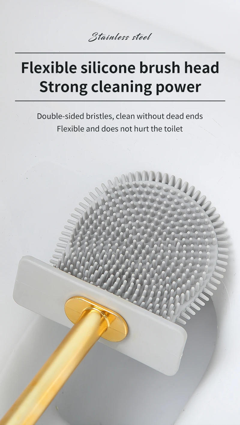 Description Picture 3 of itemFlexible Silicone Toilet Brush Long Handle Cleaning Brush With Drying Holder Wall Mounted Bathroom Accessories