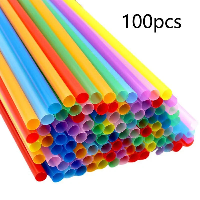 Description Picture 2 of item100PCS Disposable Plastic Straws Colorful Party Event Drinking Straws Flexible Large Straight Tube Straw Bar Accessories 6*190mm