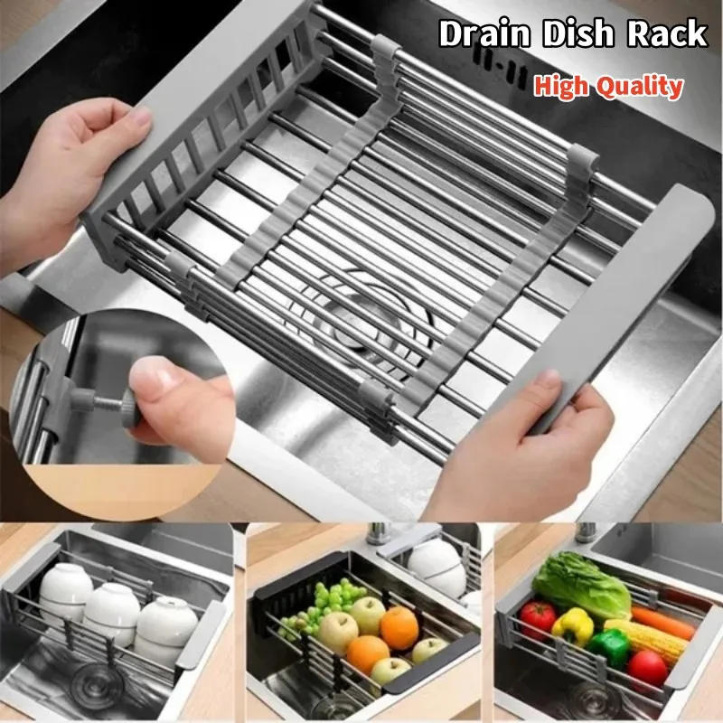 Description Picture 3 of itemMultifunctional Kitchen Sink Drain Rack Retractable Stainless Steel Drain Basket Over The Sink Dish Drying Rack Accessories