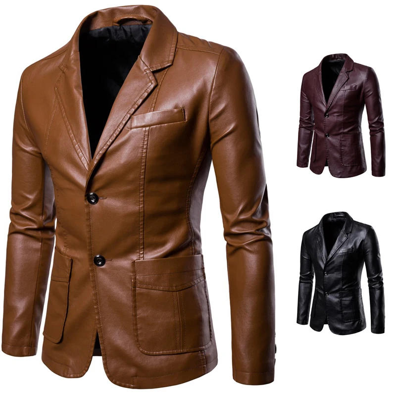 Description Picture 3 of itemMen's Casual Pockets Pocket Long Sleeves Lapel PU Leather Jackets