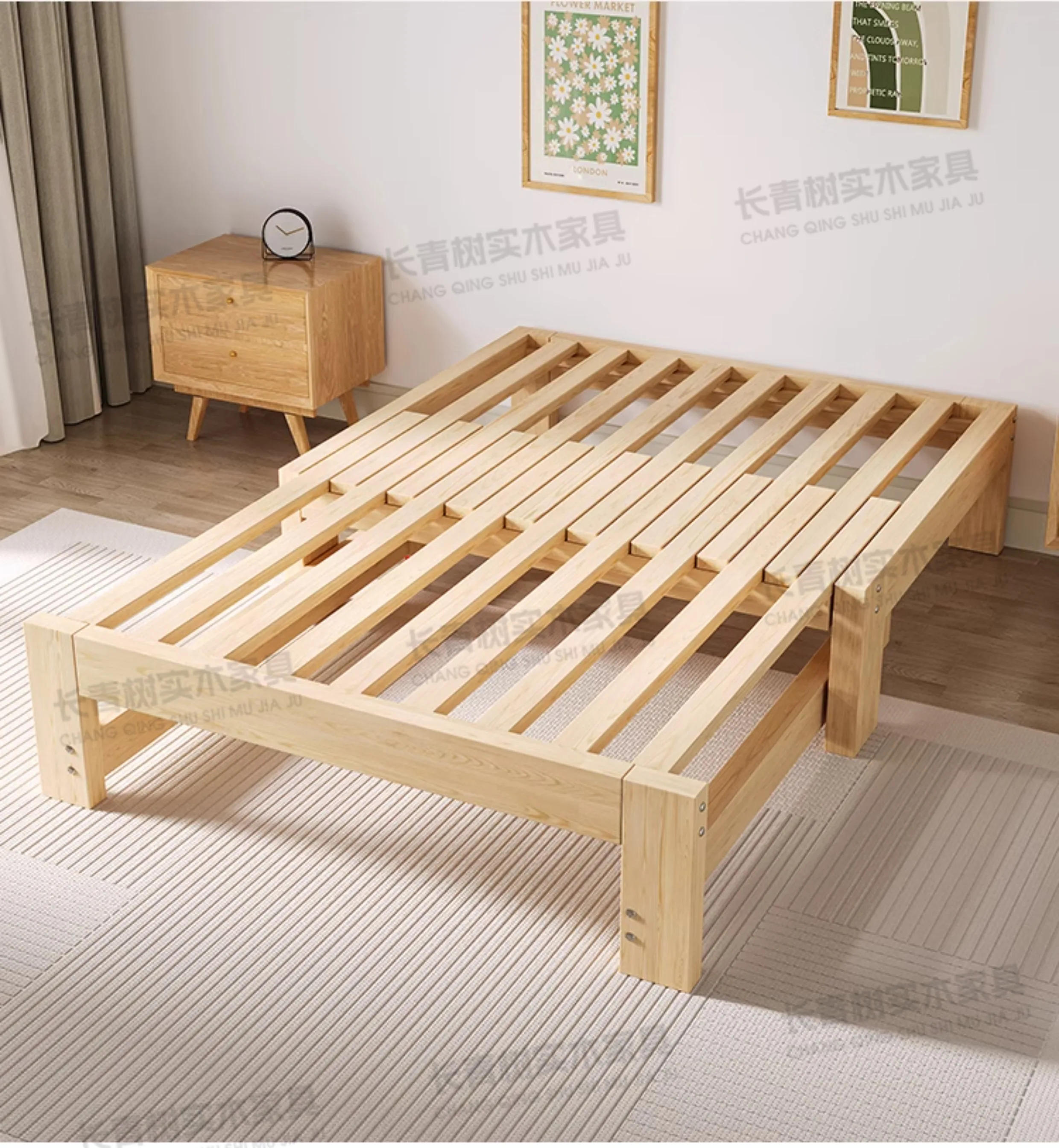 Description Picture 4 of itemSolid wood sofa bed, folding dual-purpose small apartment, telescopic bed, single multi-functional splicing bed,