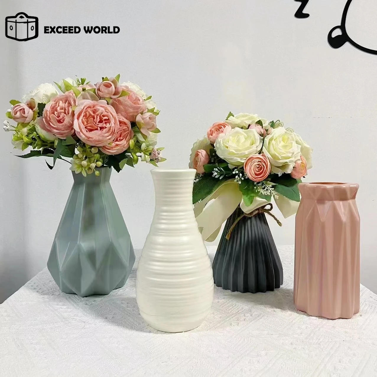 Description Picture 5 of itemModern Flower Vase White Plastic Vase Flower Pot Basket Nordic Home Living Room Decoration Ornament Wedding Flower Arrangement