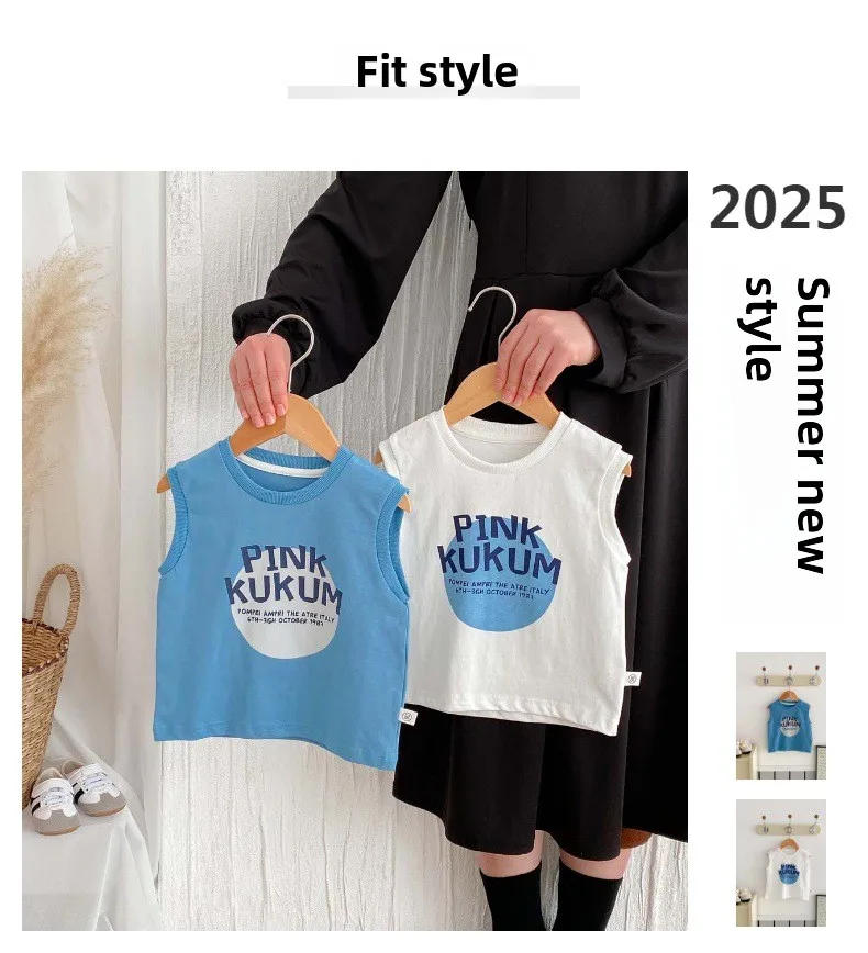 Description Picture 2 of itemBoys' Summer Korean Tank Top 2025 Children's Sleeveless T-shirt Handsome Letter Solid Color Top Versatile