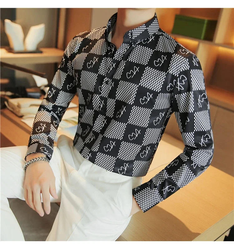 Description Picture 6 of itemBrand Plaid Shirts Men Long Sleeve Slim Casual Shirts High-quality Business Formal Dress Shirts Social Party Tuxedo Blouse M-4XL