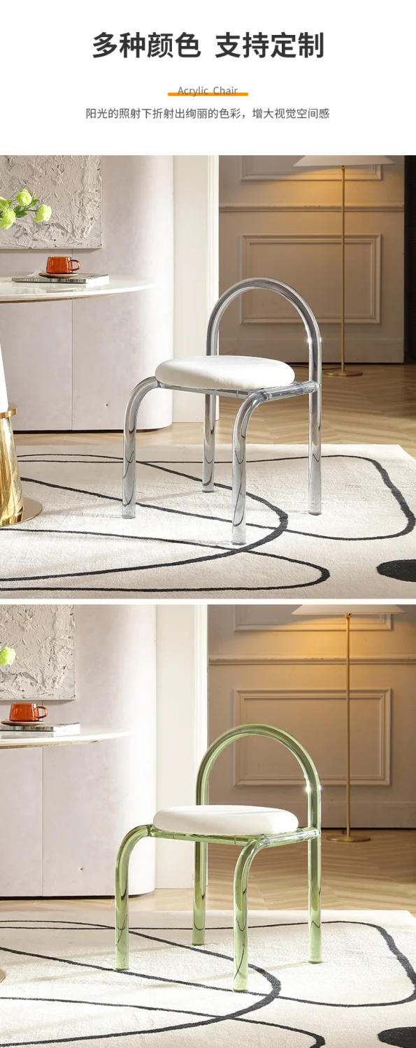 Description Picture 5 of itemMakeup Chair, Bedroom Transparent Acrylic Chair, Dining Room Chair, Casual Living Room Dining Chairs Home Furniture