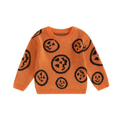 Baby Halloween Sweaters Long Sleeve Round Neck Graphic Print Knit Tops Toddler Sweatshirts