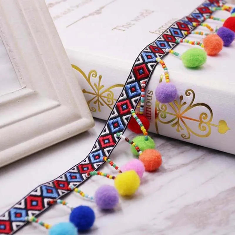 Description Picture 6 of item1Yards Pom Pom Trim Lace Fabric Pompom Fringe Ribbon Crafts Sewing Lace Kintted Fabric DIY Handmade Sewing Accessories