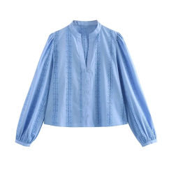 TRAFSHE Loose Lace Up White Shirt for Women Elegant Hollow Out Embroidered Shirt Puff Sleeve Female Cropped Tops Shirt