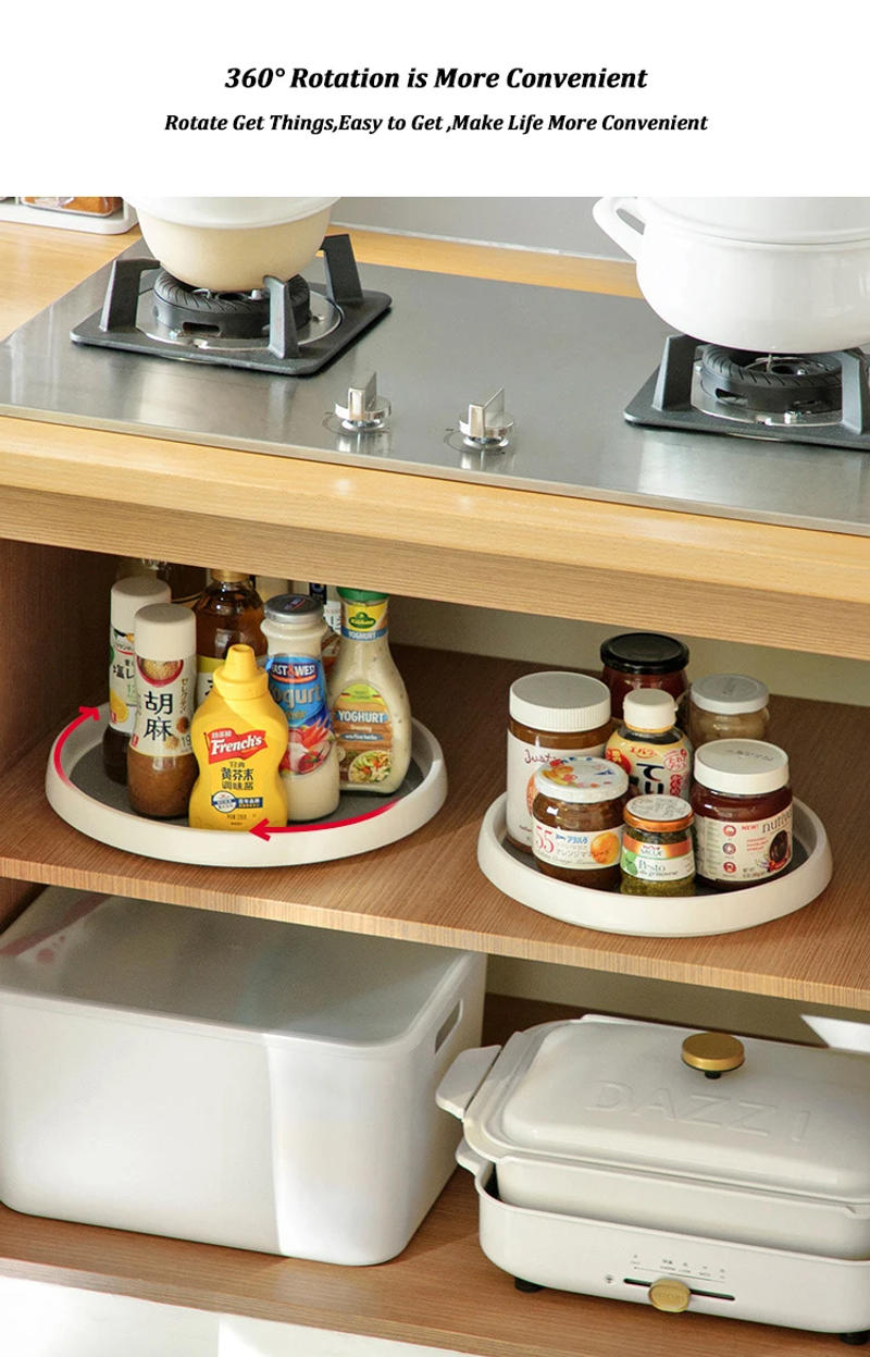 Description Picture 4 of item360 Degree Rotating Storage Shelf Bathroom Turntable Cabinet Non-Slip Organizer Tray Spice   Round Rack Plate for Kitchen Season