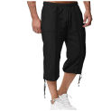 Men's Three Point Solid Color Cotton And Linen Loose Fashionable Casual Pants