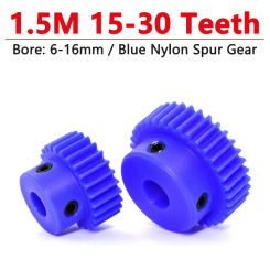 1pc 15-30Teeth 1.5M Blue Nylon Spur Gear 1.5 Module Motor Plastic Spur Gear with Step 15 16 18 20 22 24 25 28 30 Teeth Bore 6-16