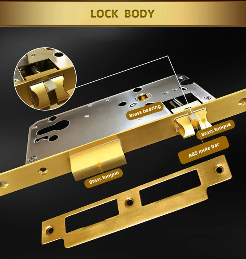 Description Picture 6 of itemEuropen Brass Gate Lock Door Locks Modern Golden Indoor Handle Lockset Villa Rose Golden Wood Door Locksets