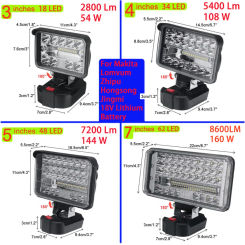 Car LED Work Lights Flashlights Torch Spotlight for Makita For Lomvum For Zhipu Hongsong Jingmi 14.4V 18V Li-ion Battery BL1830