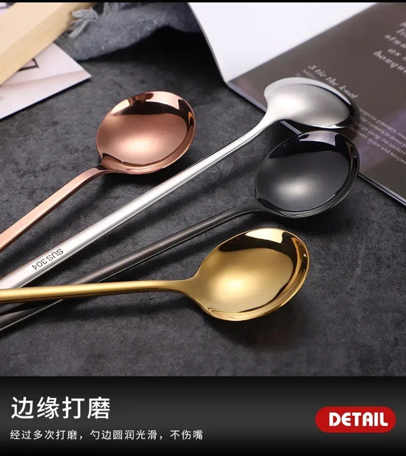 Description Picture 5 of itemKorean Long Handle Chopsticks Spoon Cutlery Set Reusable Stainless Steel Non-slip Sushi Sticks Food Soup Spoon Dinnerware Set